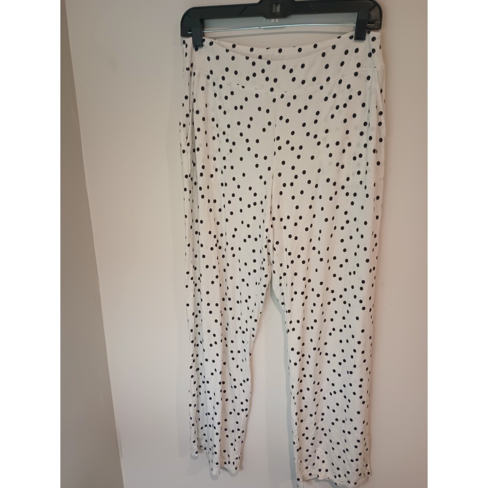 Soma Womens Pajama Pants M Short White Black Polka Dot Soft Rayon Stretch Sleep